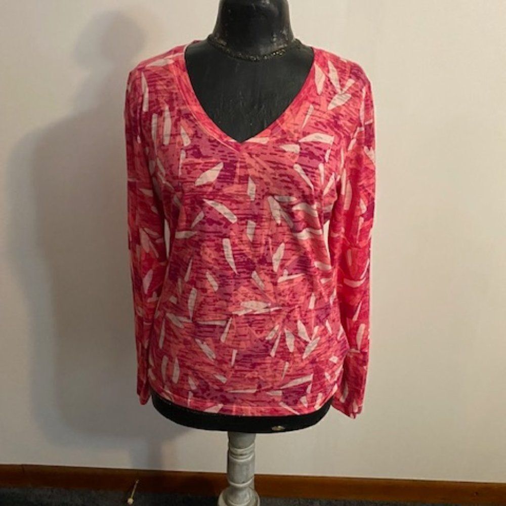 The North Face Pink V-neck Abstract pullover, size L